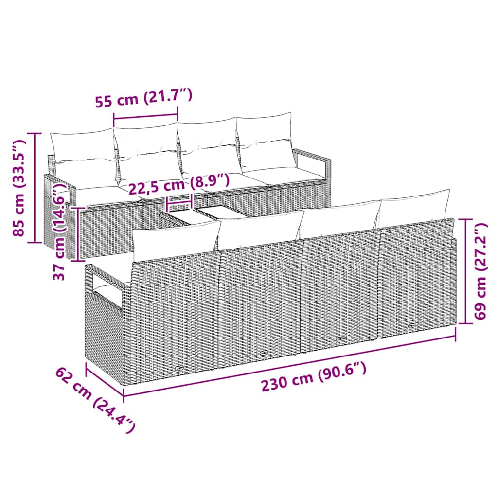 Garten-Sofa-Set 9 pcs Hellgrau und Dunkelgrau 55 x 55 x 37 cm